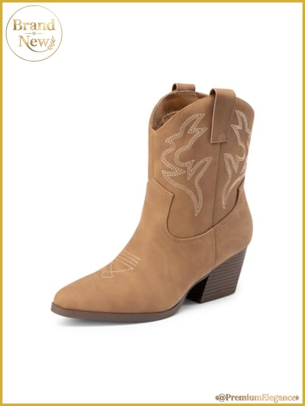Faux Leather Women's Western Ankle Boots Pointed Toe Block Heel